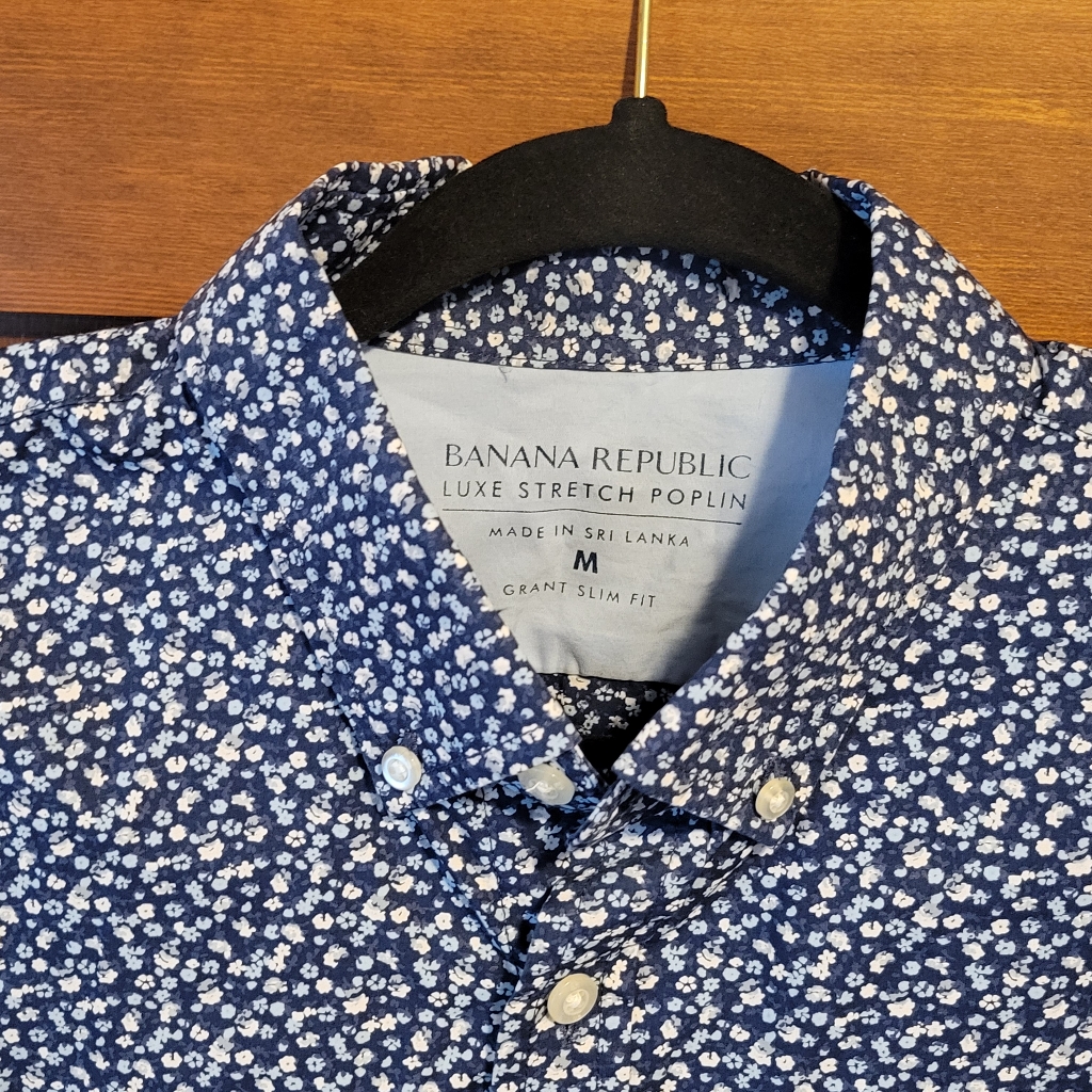 Banana Republic Men's Blue Floral Shirt Luxe Stretch Poplin Medium Slim Fit